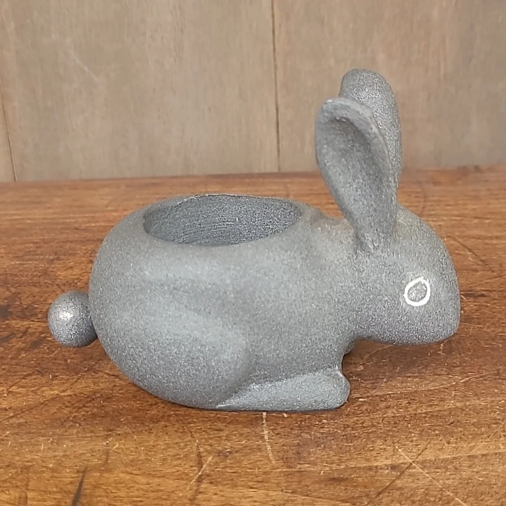 EUC Crate&Barrel Stone Bunny Tea Light Candle Holder Grey Rabbit Candle Holder